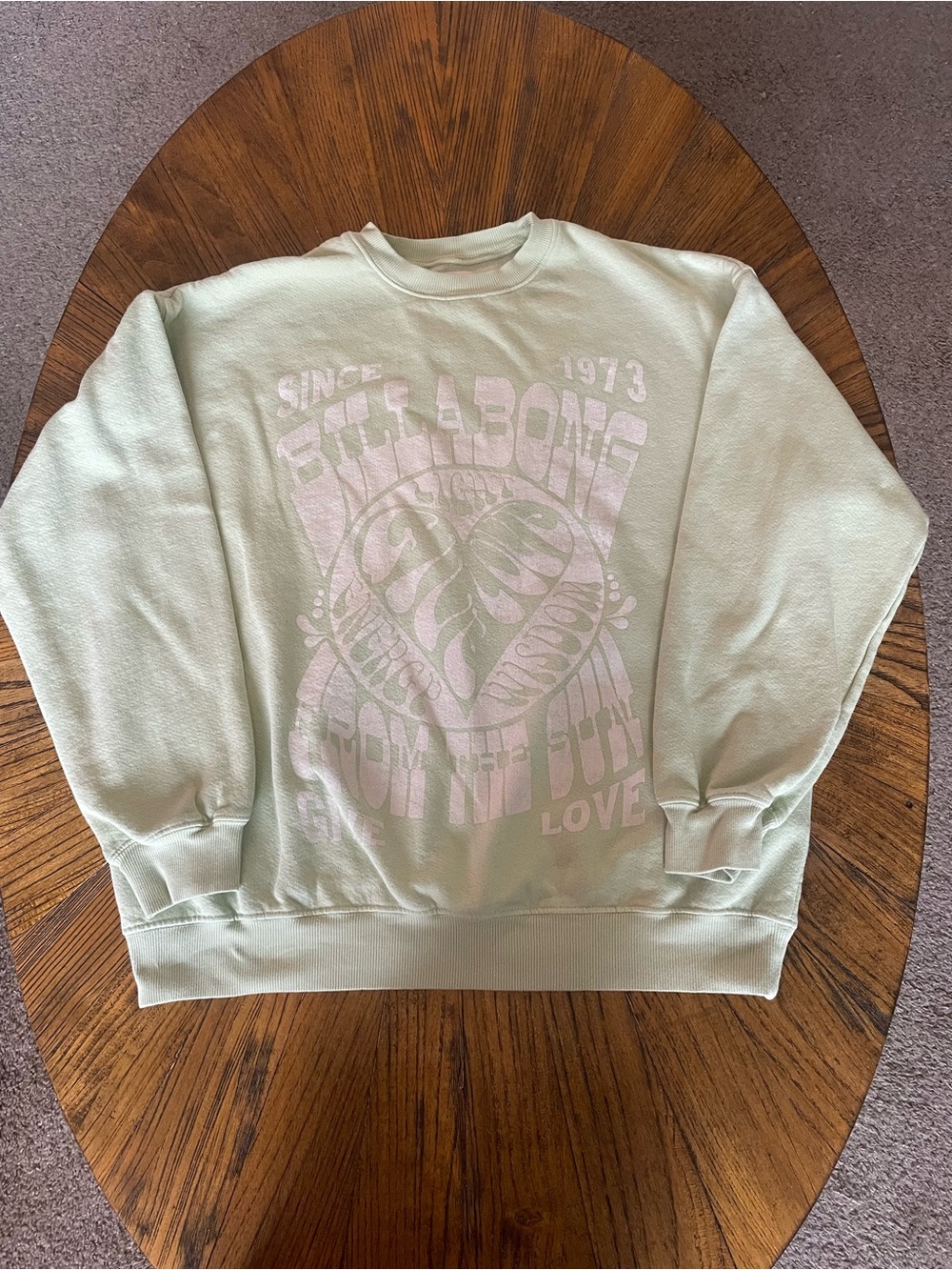 Billabong Mint Green Crewneck Sweatshirt with Tonal Graphic
